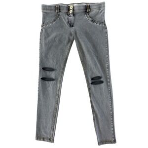 Freddy WR.UP Low Rise Booty Shaping Skinny Jeans 6 Gray Yellow Stitch Distressed